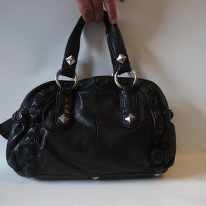 NWT Womens Linea Pelle Collection Black Studded Leather Satchel Handbag *